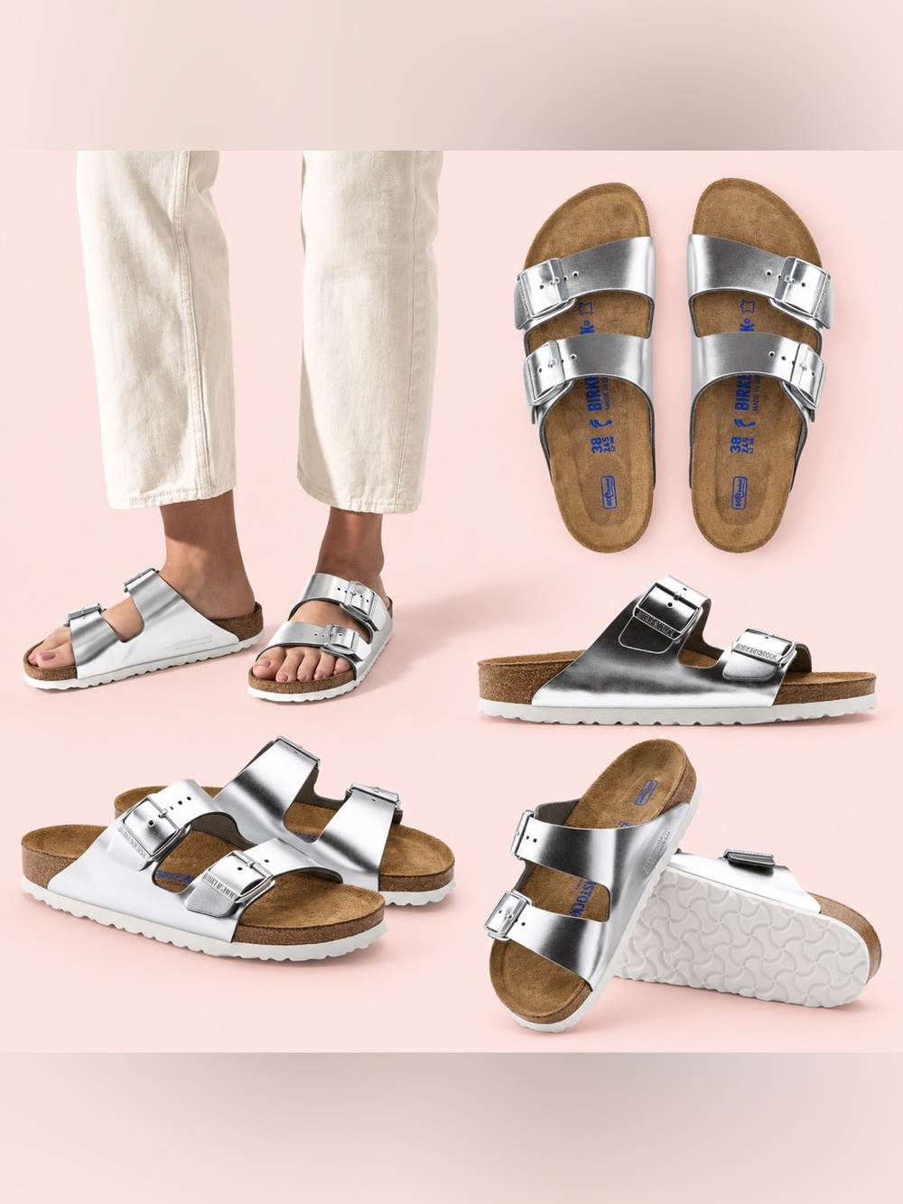 Birkenstock Arizona Metallic Silver Soft Footbed Sandals 37 US 6.5 $154